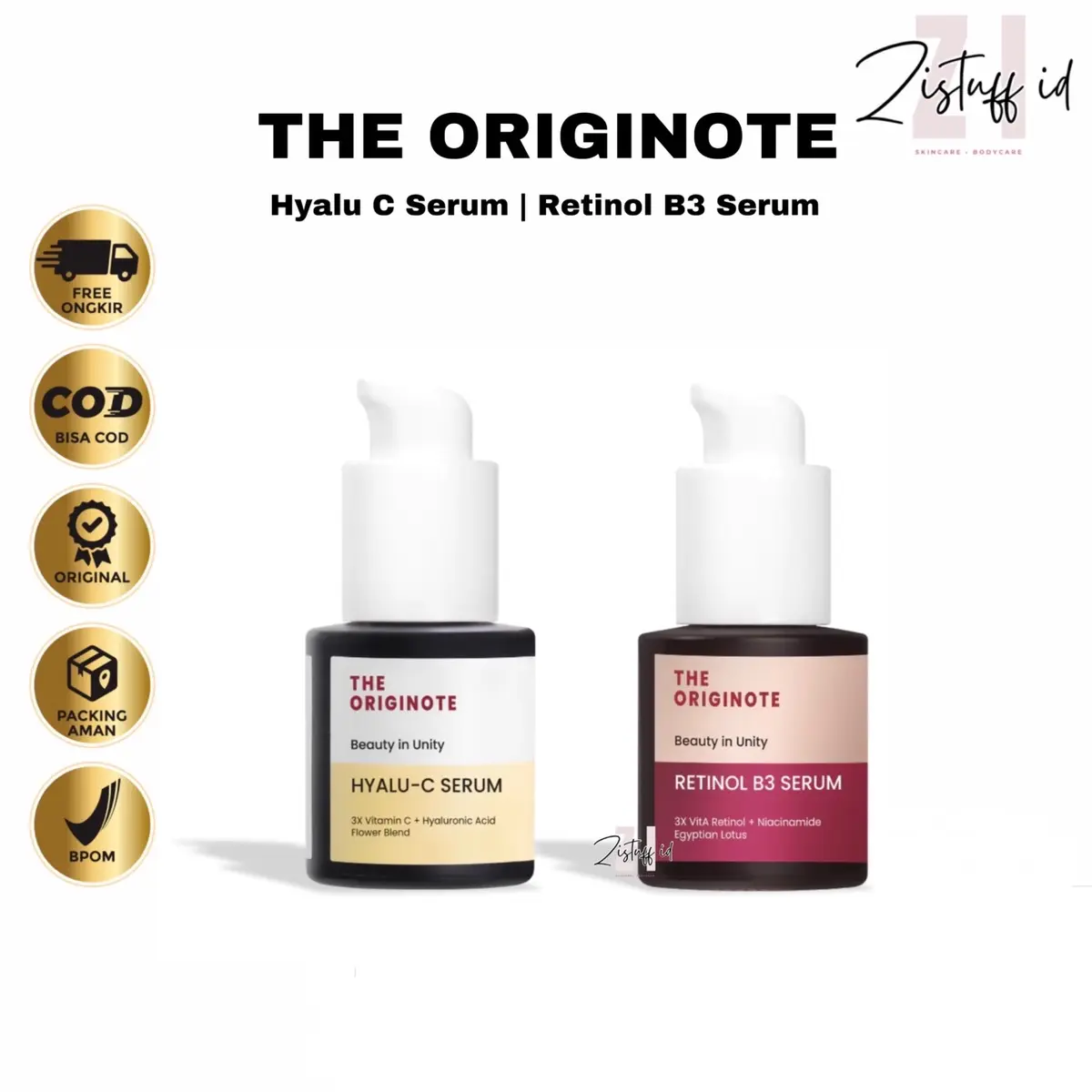 The Originote Hyalu-C Serum Vitamin C Serum Vit C Mencerahkan Kulit Wajah Kusam Menjaga Skin Barrier | The Originote Retinol B3 Serum Anti Aging Menyamarkan Garis Halus Meratakan Kulit Berjerawat