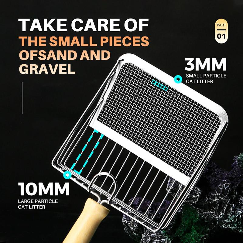 Xẻng Xúc Cát Vệ Sinh Cho Mèo AT Cán Gỗ Xẻng Kim Loại Có Móc Cầm Tay Rây Thép Không Gỉ Thích Hợp Cho Nhà Vệ Sinh Mèo Con Dụng Cụ Vệ Sinh Sản Phẩm Thú Cưng