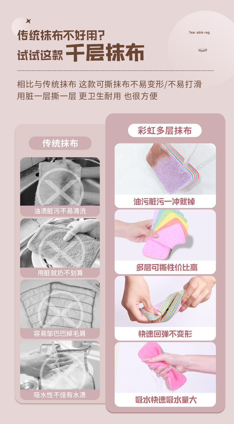 Product Introduction of Household strong absorbent to remove oil stains rainbow rag 12 layers can be torn rag fast durable cleaning cloth thickened dirt resistance 9