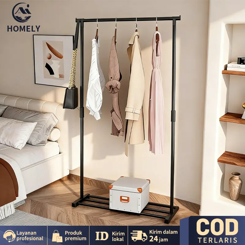 COD Rak Gantungan Baju Pakaian Serbaguna 4 Roda Gantungan Baju Single Dan Double Stand Hanger Single Rak Penyimpanan