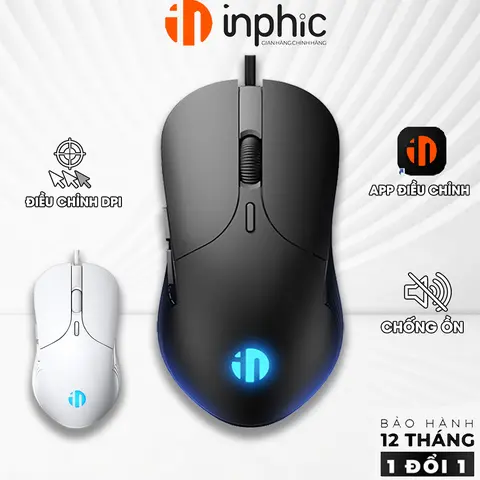 Chuột gaming máy tính INPHIC B1 giá rẻ có app điều khiển macro độ nhạy 8800 dpi tiếng click silent chống ồn chơi mọi tựa game Liên Minh Valorant Minecraft