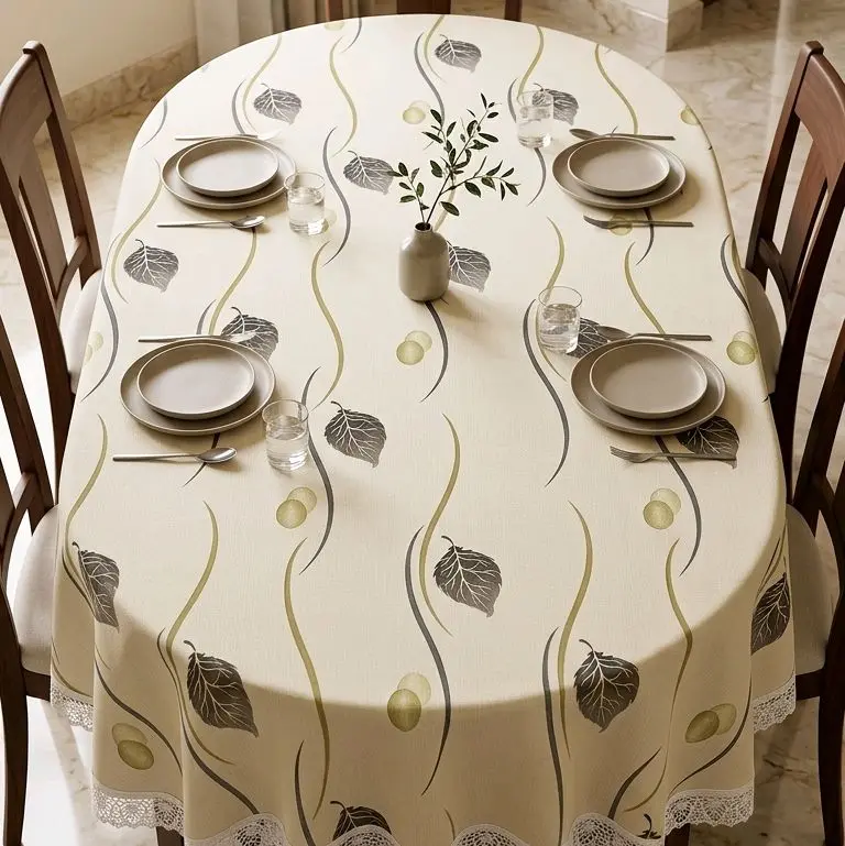 TAPLAK MEJA MAKAN OVAL 200x150cm-220x150cm 4-8 KURSI BAHAN PVC PREMIUM RENDA KARET