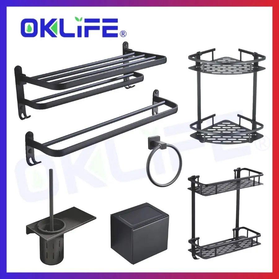 [OKLIFE. ]Hardware Bathroom Accessories Set Bathroom Storage Rack Towel Rack Folding Towel Rack Soap Rack