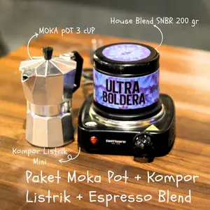 Paket Moka Pot Kompor Listrik dan ULTRA BOLDERA House Blend 200 gr