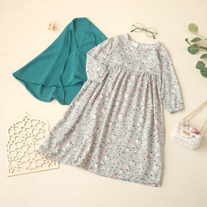 Set Gamis Anak Rayon - size 1 sampai 6tahun - Zunaira Set - Warna warna pastel 8
