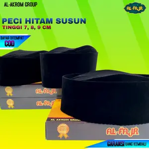 Peci Songkok Susun Hitam Polos Tinggi 7,8,9 cm Bahan Bludru Contesa Super Untuk Remaja dan Dewasa