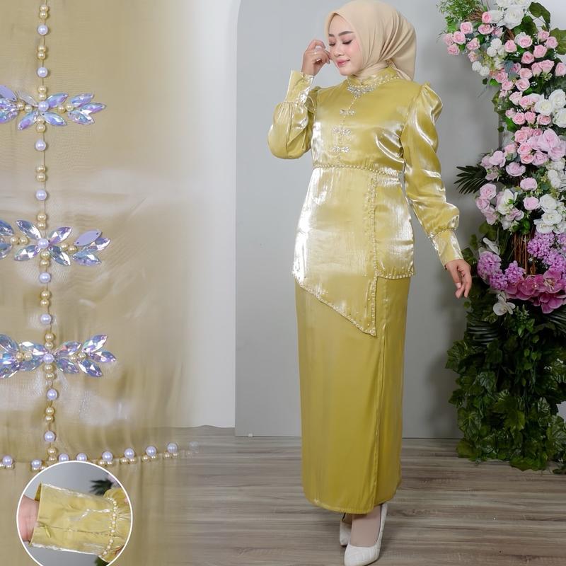 Hameedah - One Set Tunik Payet Melayu Malaysia Baju Pesta Kondangan Wanita Muslim Gamis Dress Dewasa 3