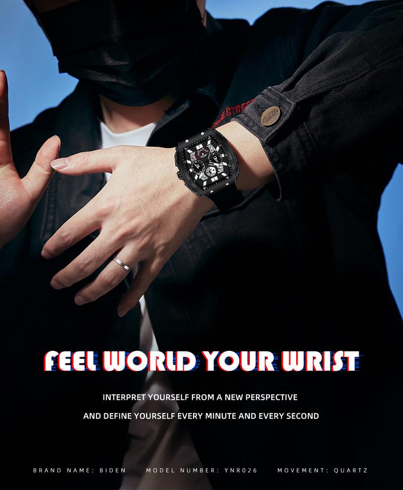 Product Introduction of 【003Harga telah diganti, cepat beli】BIDEN Jam Tangan Pria Anti Air Olahraga Multifungsi Tali Silikon Pria Jam Tangan Cowok Original YNR028 16