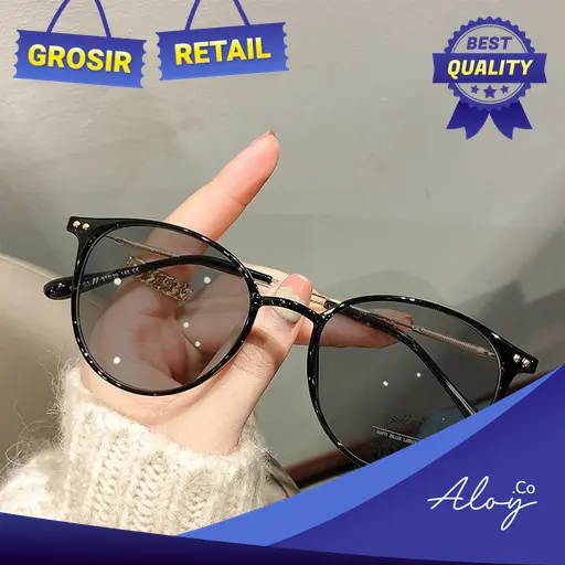 PL-ARPT002 Kacamata Photochromic Anti Radiasi Bentuk Bulat Bahan Metal Gaya Korea Untuk Pria Dan Wanita Kacamata Black Photocromic