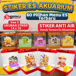 Stiker Es Aquarium Stiker Termos Es Stiker Kaca Etalase Jualan Stiker Anti Air Ukuran 14x19 cm Size S Model Baru Banyak Pilihan Es