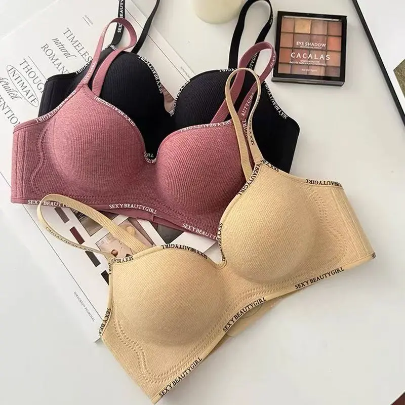 Women's Cotton Bra 5 CM Thick Sponge Small Chest Gathered Lingerie Without Underwire Comfortable Underwear