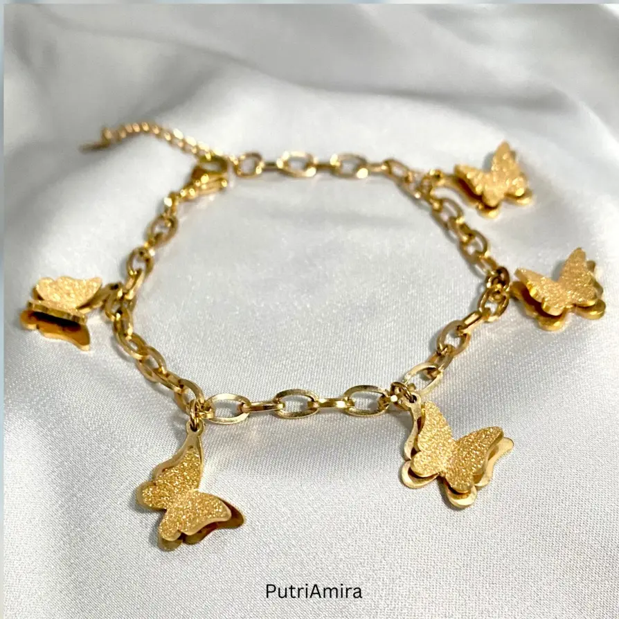 Gelang Rantai Kupu2 Rosegold (Titanium) Bracelets