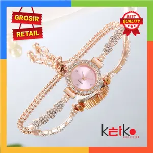 ALOY JTSR017 - Jam Tangan Wanita Bulat Serut Stainless Jam Tangan Wanita Quartz dengan Strap Rantai Diamond High Quality