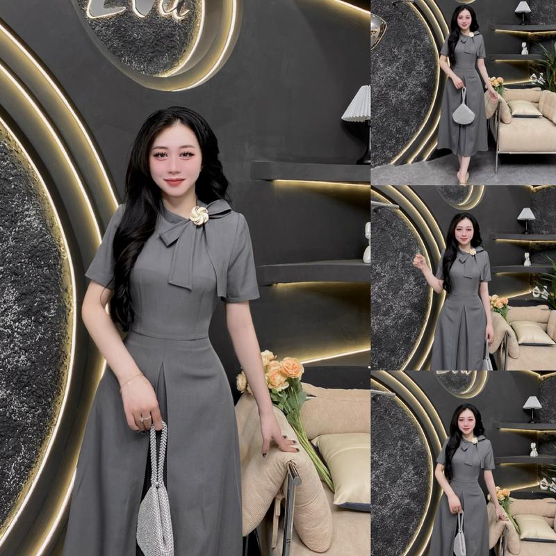  D63 - Váy Thiết Kế Evii dành cho nữ Đầm thiết cổ dây nơ liền  tặng kèm tag cài  dáng A dài phù hợp đi làm đi chơi và đi dự tiệc. Có Bigsize Women Dress 