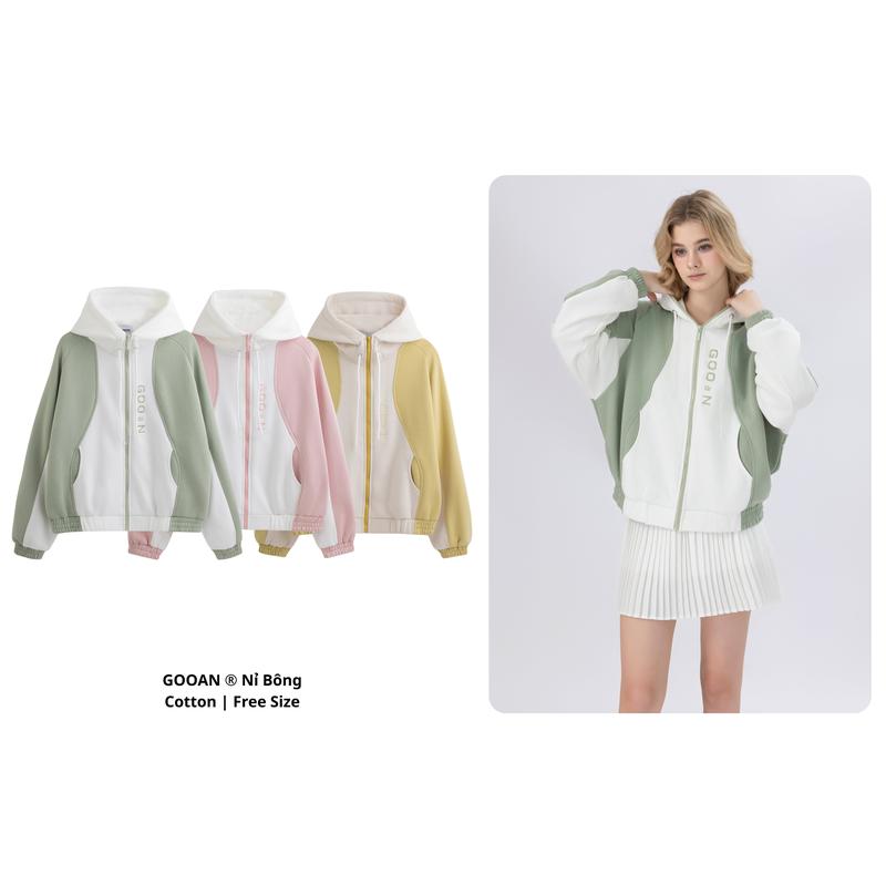 Áo Hoodie Zip Form Crop Gooan Nỉ Bông Cotton Boxy Unisex Local Brand Nữ Women