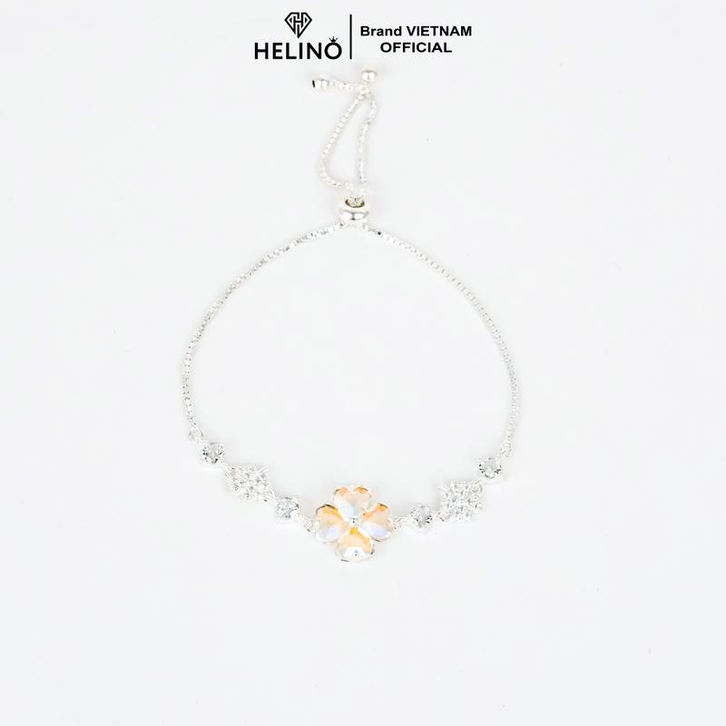 Lắc tay bạc nữ HELINO dây rút Cỏ bốn lá đính đá Moonstone đổi màu cao cấp trang sức lấp lánh V38