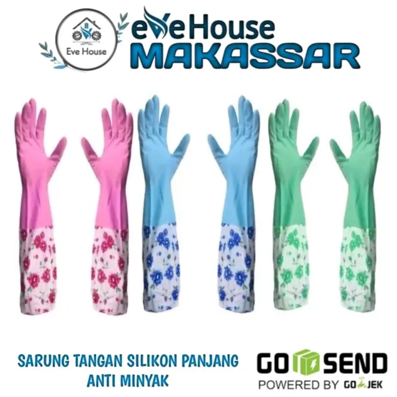 Makassar V45 sarung tangan silicone panjang motif bunga anti minyak silikon Karet