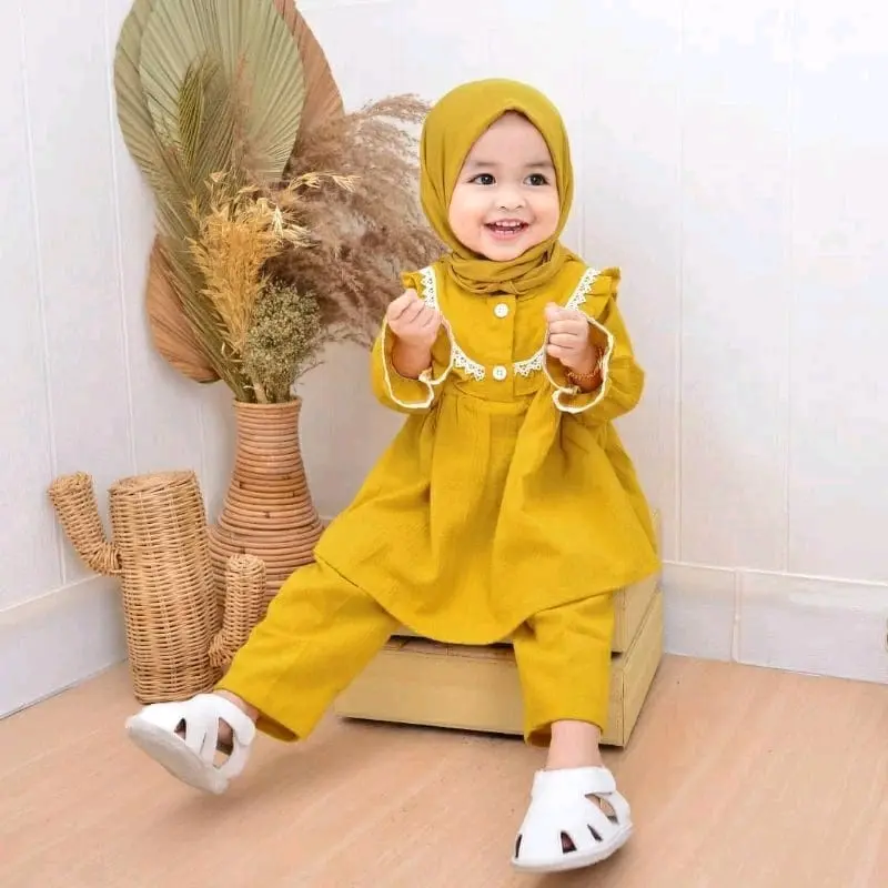 setelan baju muslim anak / setelan bayi perempuan 1-5 tahun Celana Panjang Variasi Renda