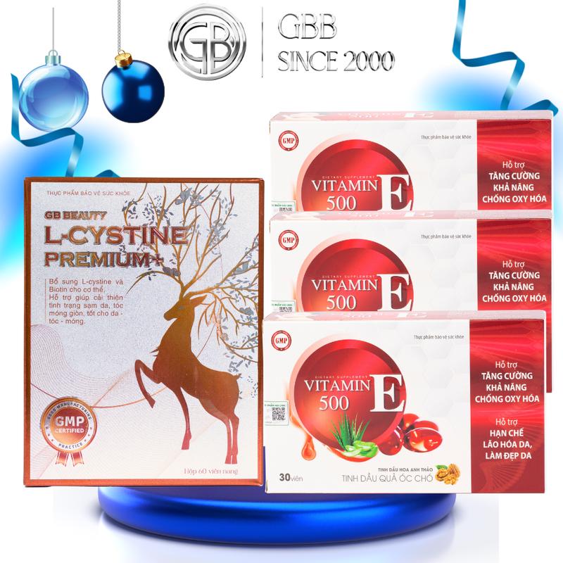 Combo Viên uống Lcystine 500mg+ Vitamin e hỗ trợ cải thiện da tối màu ,giúp giảm tình trạng gãy, rụng tóc.( lcystine (60V), Vitamin e Đỏ ( 30v))
