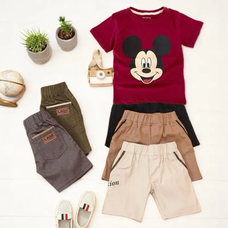 SETELAN ANAK USIA 1-8 THN Distro Katun Anak-Anak Fashion Kaos Cotton Combed 30s & Celana Pendek Katun Drill Tahan Lama Nyaman Dipakai Parsel Parsel 1