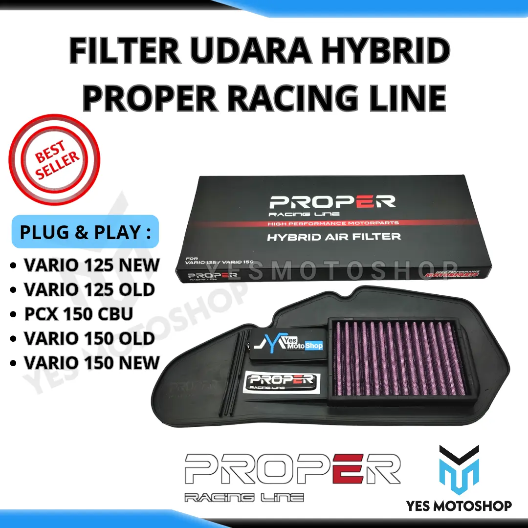 FILTER UDARA SEMI RACING HYBRID PROPER RACING LINE VARIO 125 VARIO 150 BEAT FI SCOOPY FI GENIO PCX150 PCX160 ADV150 ADV160 NMAX AEROX XMAX MIO M3 R15 NEW R25 NINJA250 CBR150 NEW MX KING SOUL GT 125 XRIDE 125 FINO 125 MIO J GT 115 FREEGO GEAR 125 Motor