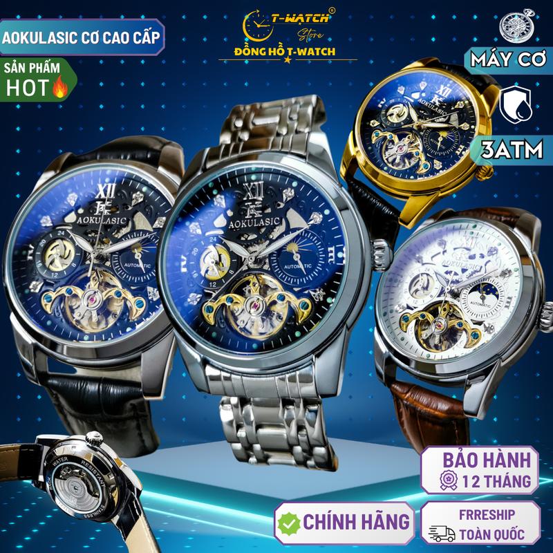 Đồng hồ cơ AOKULASIC Automatic Cao Cấp chạy full 5 Kim, Thép Chống Rỉ, Chống Nước Tốt, Khóa 2 Chiều Đeo Tay Watch Nam