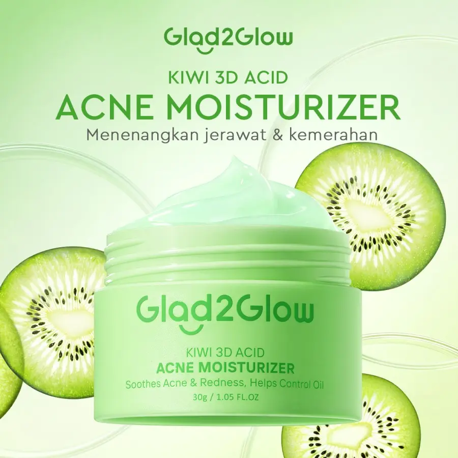 GLAD2GLOW Kiwi 3D Acid Acne Moisturizer 30g - Pelembab Wajah Jerawat