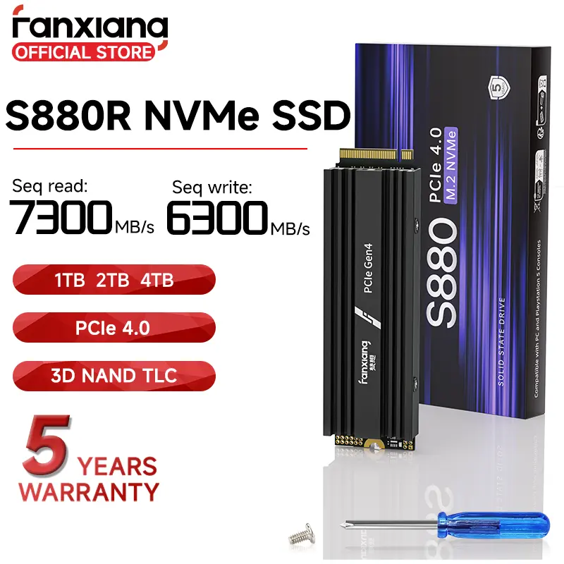 Fanxiang S880 PCIe 4.0 M.2 NVMe SSD 1TB 2TB 4TB For PS5 PC Laptop