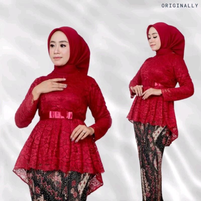 Set Baju Kebaya Aurora Brokat Premium Mix Rok Plisket - Dress Wanita Terlaris 9