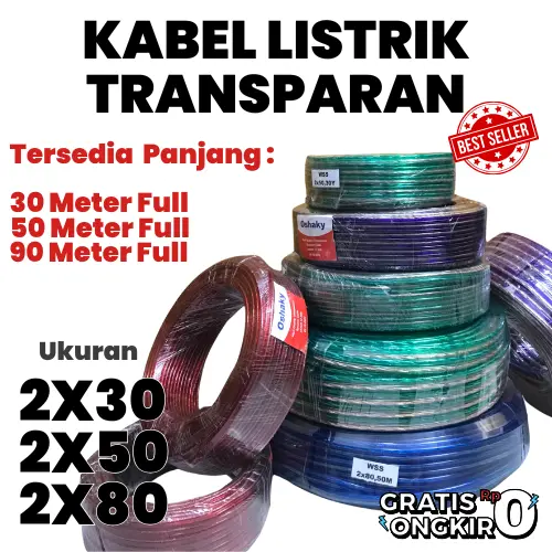 Kabel Listrik Transparan 2x30 2x50 2x80 30 Meter 50 Meter 90 Meter Berkualitas Premium Serabut Cocok Indoor Outdoor Best Seller Kabel Monster Speaker Audio MURAH BISA COD