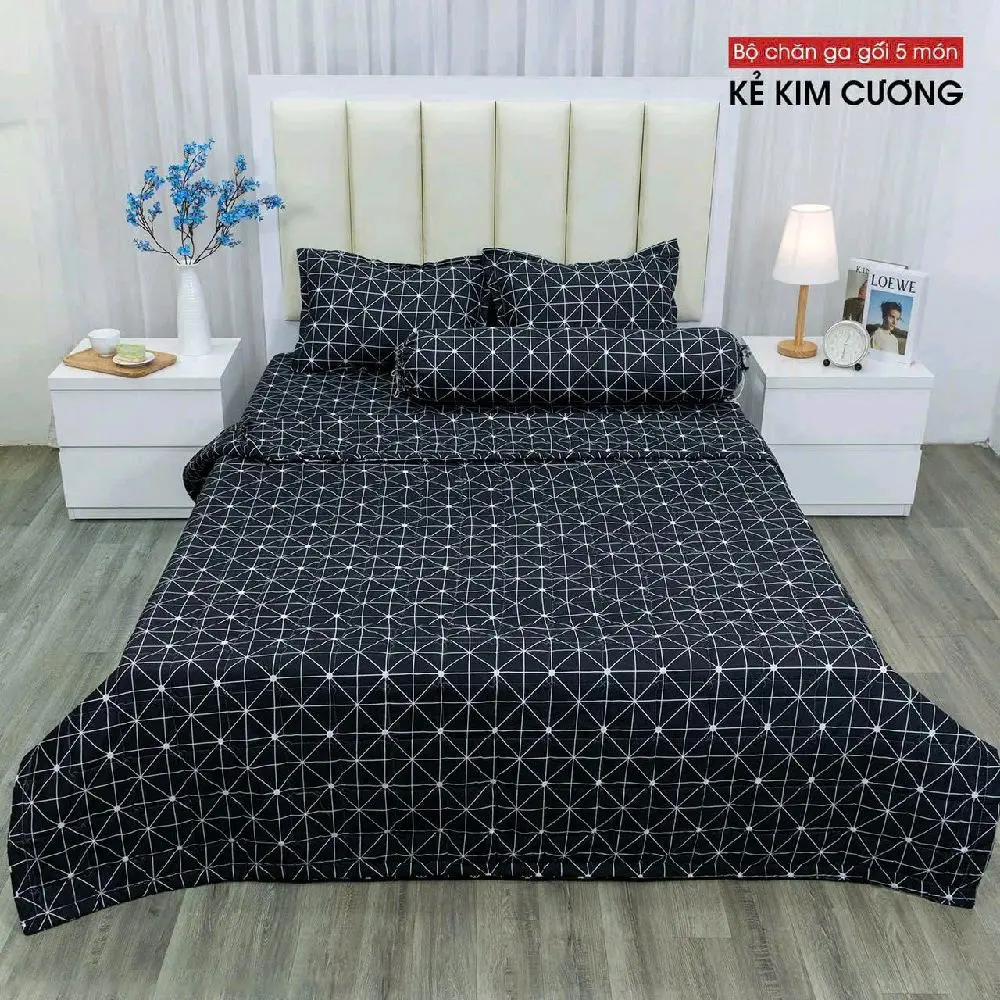 BỘ 5 MÓN CHĂN/ MỀN,  GA CHUN VÀ VỎ GỐI - CHẤT LIỆU COTTON POLY - MẪU KẺ / SỌC