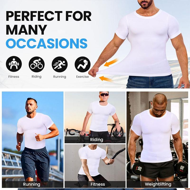 CATTIBOR 2/1 Pack Men Compression Vest Short Sleeve,Men Shaping Shirts Body Shaper,Men Round Neck Short Sleeve Shirt,Men Sport Vest Fitness Excercise Shapewear Tanks Tops,Back to School Outfits, GYM Clothing,Boys Vest 4