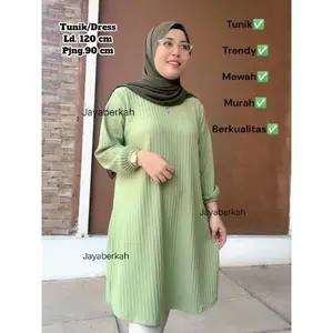 Jayaberkah TUNIK KNIT HORNET POLOS LENGAN KARET ATASAN WANITA Melar Midi Muslim Panjang Mewah Tebal Samping Basic Kerah Hitam Trendy Mewah Bahan Premium Tebal Melar