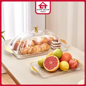Home Decor - Nampan Emas Mewah Estetik Dengan Pegangan | Tray Buah Snack & Dekorasi Rumah