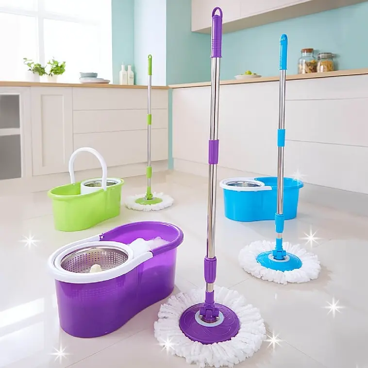 Set Alat Pel Lantai STAINLESS Super Mop Dengan Ember Pencuci Putar | hand preassure rotary mop 360 Kain Gagang bolde