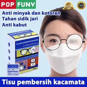 【POP FUNY】Tisu Basah Kacamata – 100 Lembar, Sekali Pakai, Efektif Bersihkan Minyak & Sidik Jari, Cocok untuk Lensa dan Layar Glasses