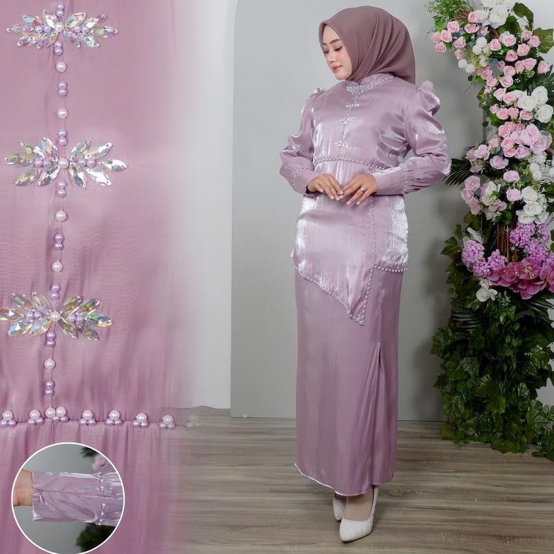 Hameedah - One Set Tunik Payet Melayu Malaysia Baju Pesta Kondangan Wanita Muslim Gamis Dress Dewasa 1