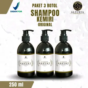 Aurelia Paket 3 Botol Shampoo Kemiri Hitam Original 100% 250ml Sampo Anti Rontok Penghitam Uban Penebal Rambut Mengatasi Ketombe Haircare Menumbuhkan