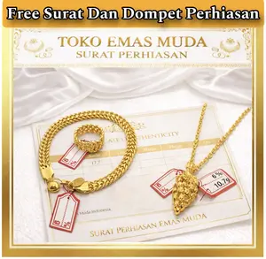 Set Perhiasan Wanita Premium Mewah Elegan Berlapis Emas Muda Perhiasan Fashion Dapat Surat Dari Toko