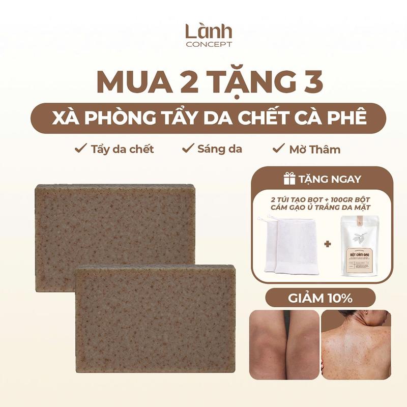   MUA 2 TẶNG 3 Xà phòng cafe Lành Concept với tinh chất Niacinamide hỗ trợ LÀM TRẮNG DA sáng da giảm mụn và mờ thâm từ thiên nhiên an toàn lành tính 100g  Tặng túi tạo bọt và bột ủ trắng mặt  