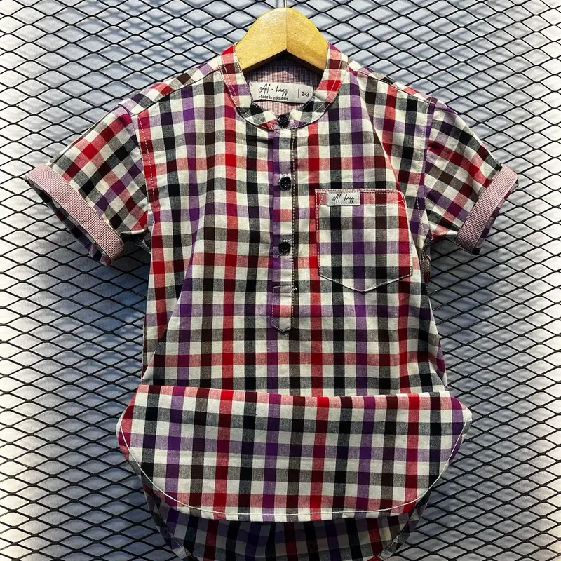 Baju Kurta Anak Laki-Laki Lengan Pendek Usia 2-13 Tahun Bahan Katun Flanel Fashion Coklat 3
