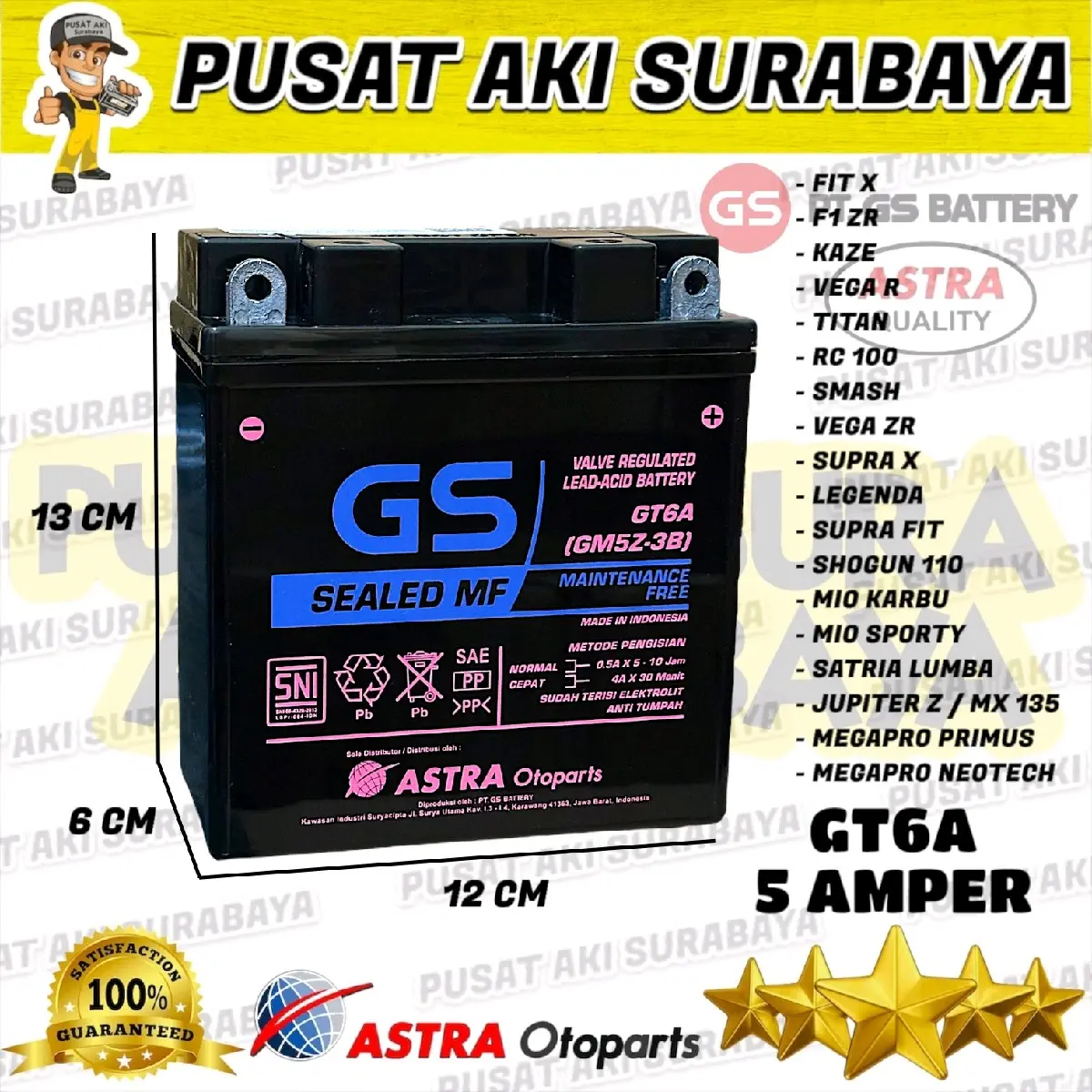 ASLI ACCU KERING GS ASTRA GT6A MOTOR LEGENDA MIO SPORTY SUPRA FIT VEGA JUPITER BURHAN MEGAPRO PRIMUS TITAN GM5Z YB5LB MTX5AL YB5L B
