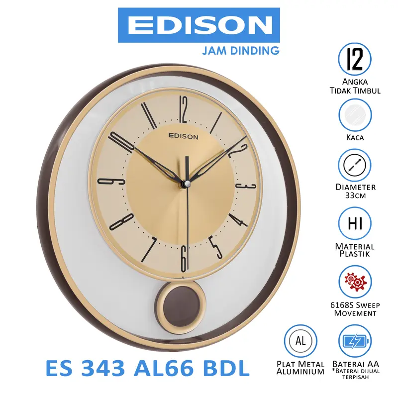 Jam Dinding Edison Sweep ES 343 AL66 Bandul Diameter 330mm 33cm 0