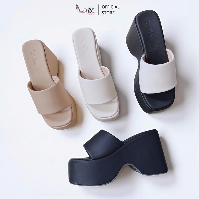 LOVIIECORNER DÉP BÁNH MÌ ĐÉ CAO - DÉP ĐẾ XUỒNG NỮ ĐI HẰNG NGÀY QUAI NGANG BẢNG TO - XUỒNG ĐẾ CAO 10 PHÂN D250392