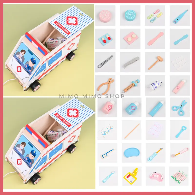 MAINAN DOKTER DOKTERAN ANAK FREE TAS MURAH  - RED DOCTOR MEDICAL WOODEN TOYS | Mainan Edukasi Dokter Gigi | Dokter Anak Wooden Toys Kayu 7