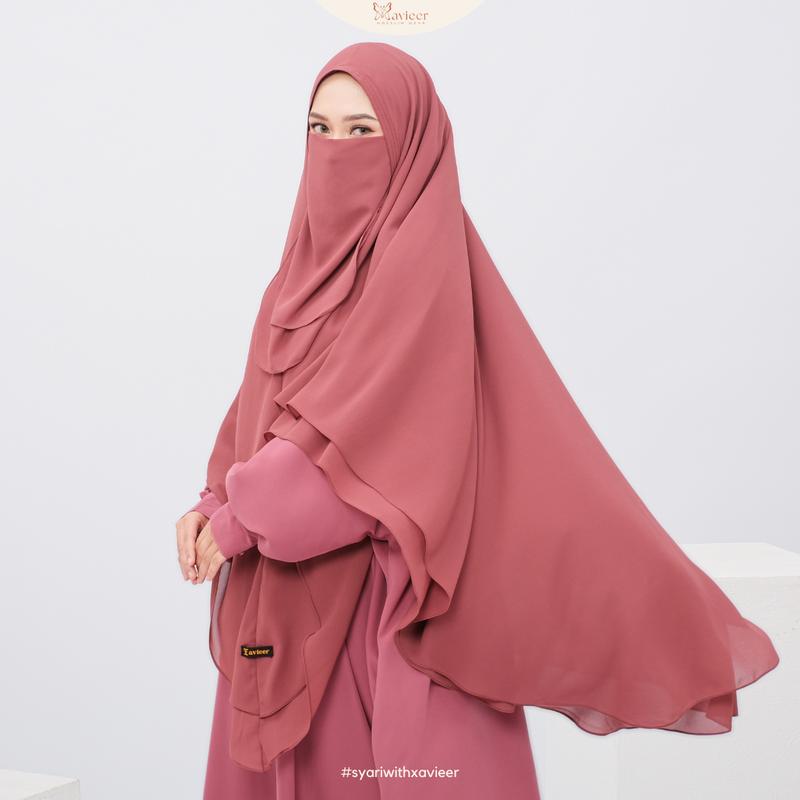 XAVIEER -Yasmin Khimar Cadar Tali 2 Layer Khimar 2 Layer Pad Instant Khimar Panjang Muslim Syari Instan Kerudung 3