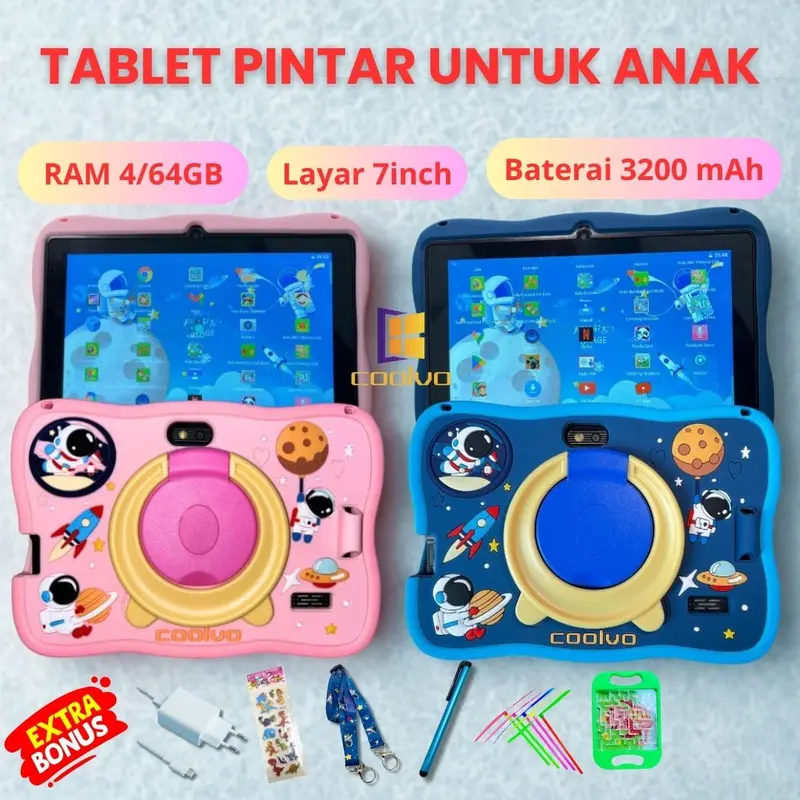 COOLVO C07-New TABLET ANDROID 2025 Versi 13 Pink Biru Blue Layar FULL HD 4/64GB Anti Radiasi Tab Edukasi Belajar Game Bermain Edukasi 0