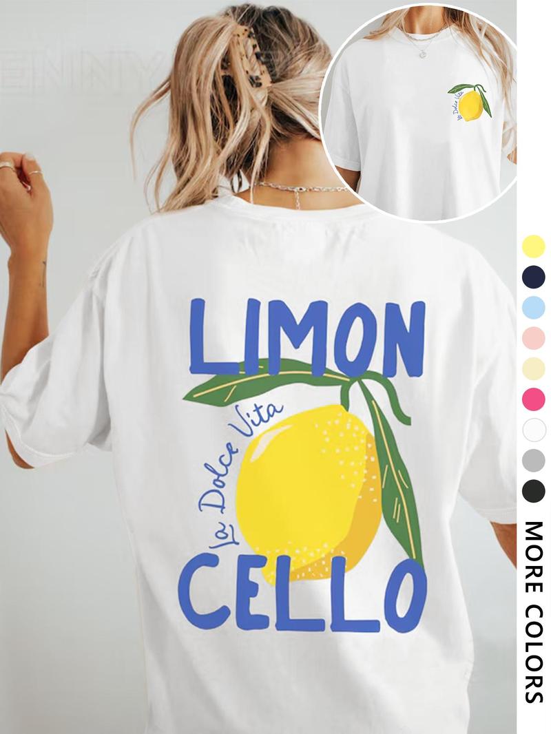 Product Introduction of Women's Lemon Print Round Neck Graphic Tee, Vintage Trendy Casual Short Sleeve T-shirt for Daily Wear, Ladies All Seasons Outfit 1