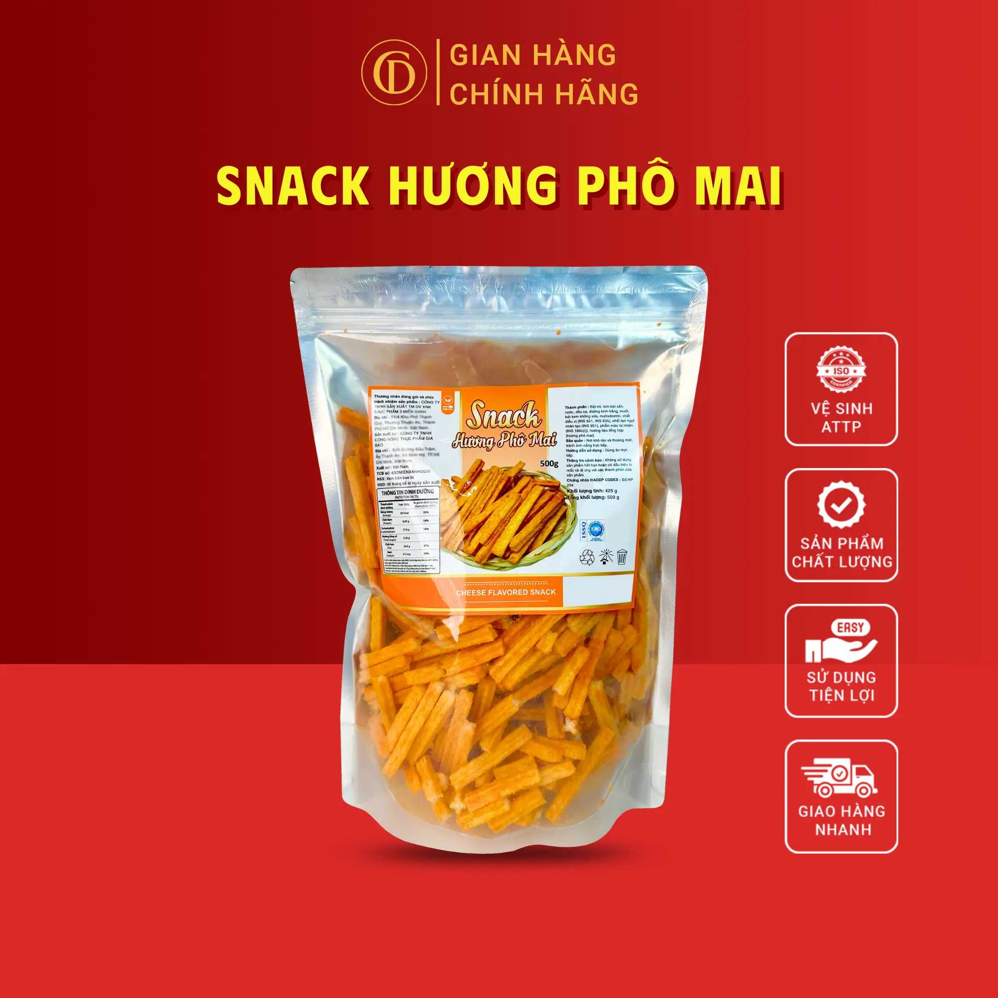 (Deal Hời ) 500Gram Khoai Tây Phô Mai Ống Cam , Snack Hương Phô Mai , Hương Khoai Tây - Túi 500Gram - Snack Ăn Vặt (Đầy Đủ Hồ Sơ Công Bố & Kiểm Nghiệm Sản Phẩm)