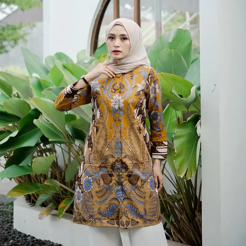 Batik Trikot_Batik Couple Lapis Furing Trikot Model Lengan Panjang Katun Motif Monalisa Coklat Jumbo S/M/L/XL/XXL/XXXL/XXXXL Busui Frendly Baju Tunik Wanita Atasan Kerja 2